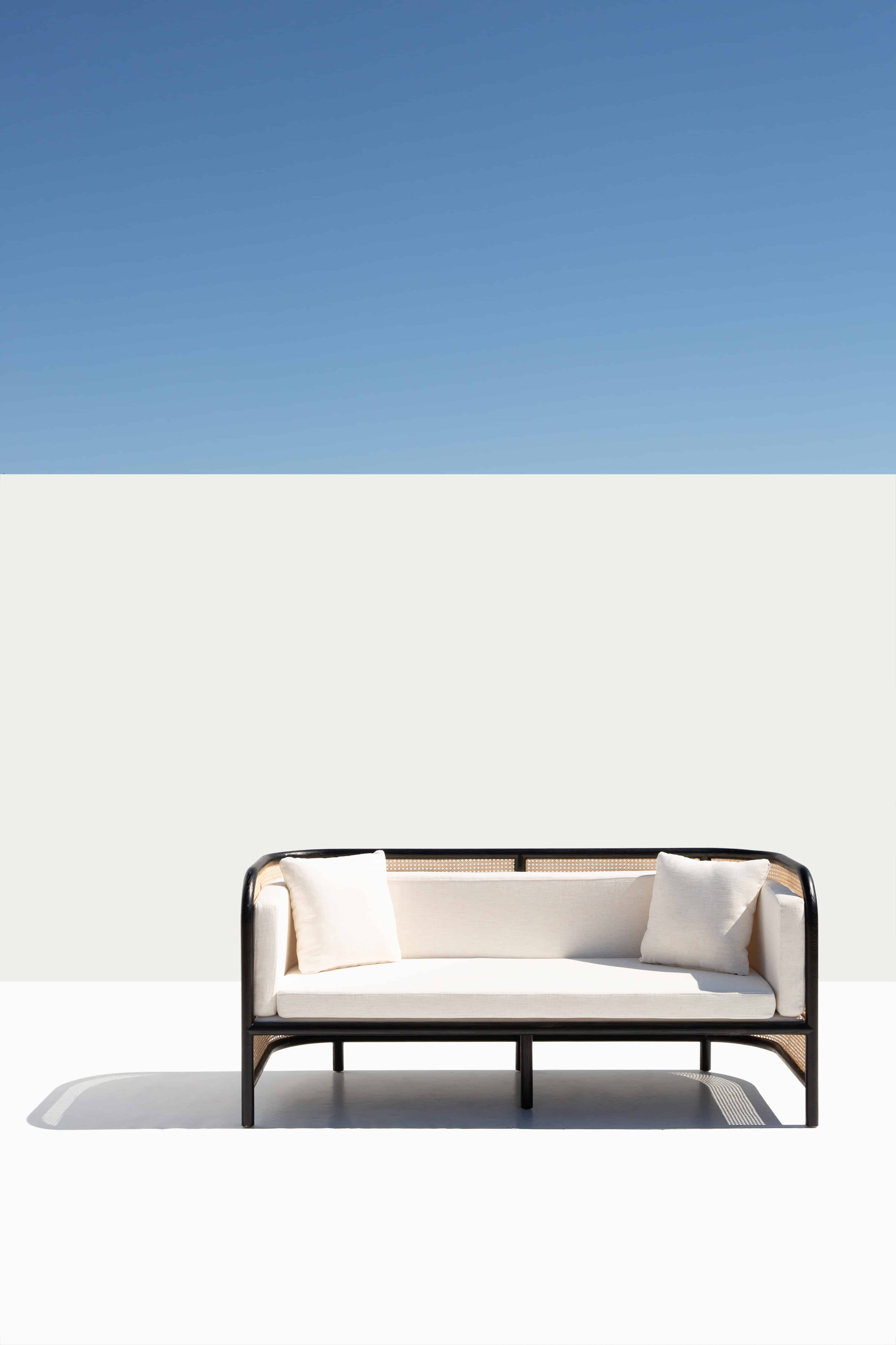 Fields Black Wood Linen Sofa