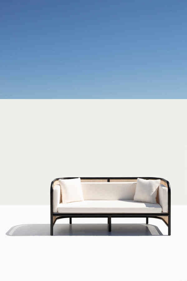 Fields Black Wood Linen Sofa